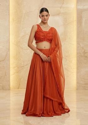 Rust Orange Handwork Lehenga Set