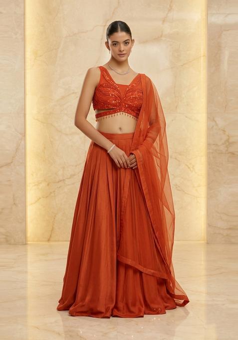 Rust Orange Handwork Lehenga Set