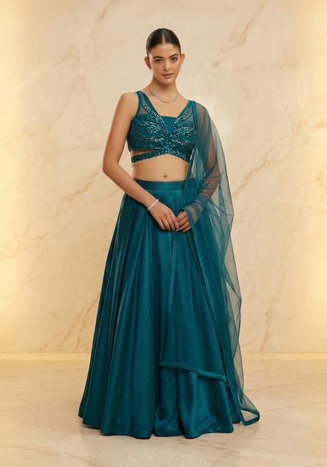 Teal Blue Handwork Lehenga Set