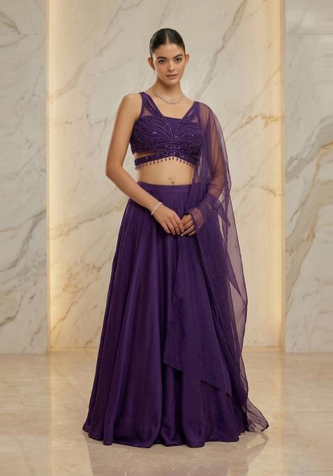 Dark Purple Handwork Lehenga Set