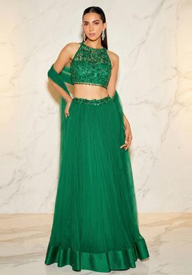 Emerald Green Handwork Lehenga Set