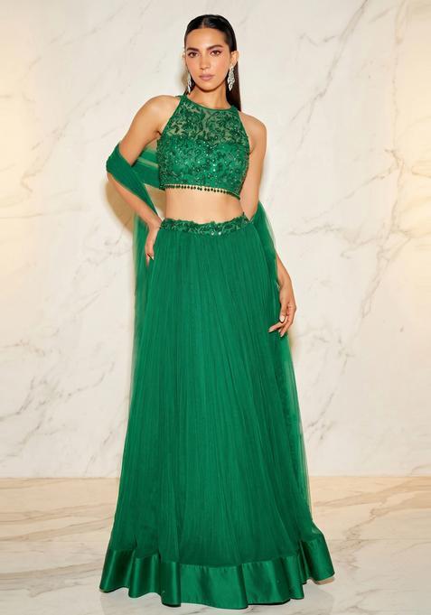 Emerald Green Handwork Lehenga Set