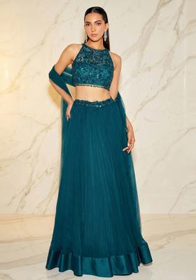 Teal Blue Handwork Lehenga Set