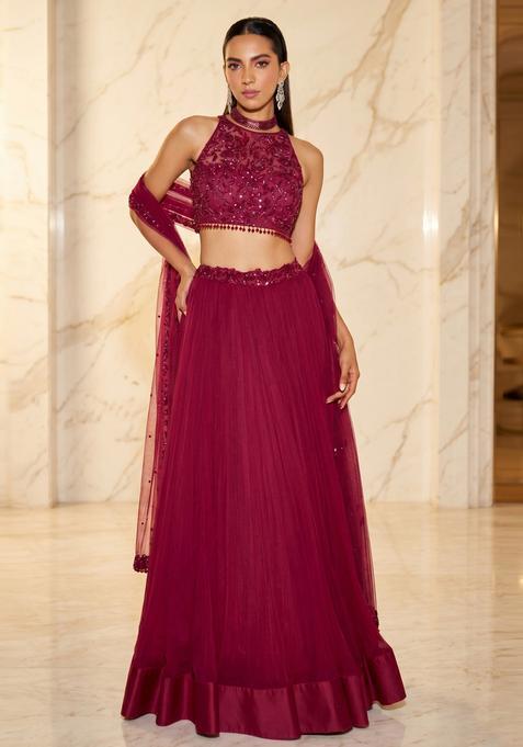 Deep Red Handwork Lehenga Set