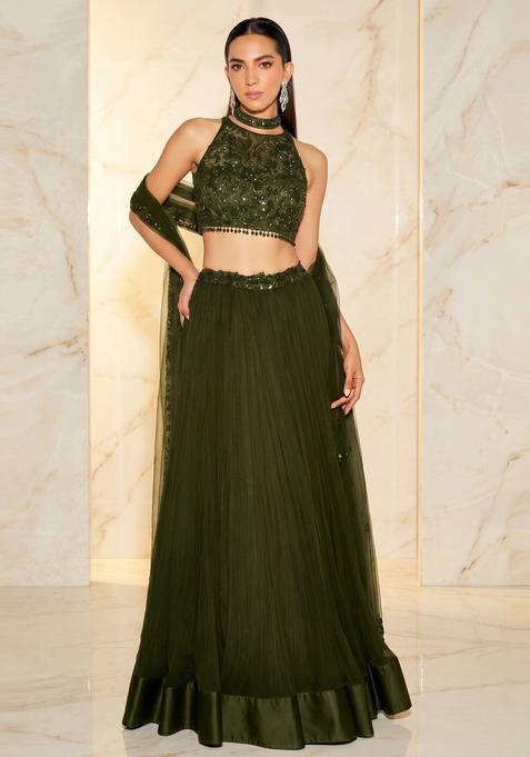 Olive Green Handwork Lehenga Set