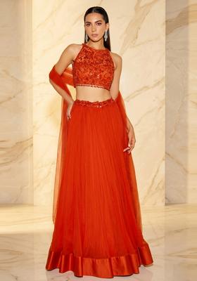 Rust Orange Handwork Lehenga Set