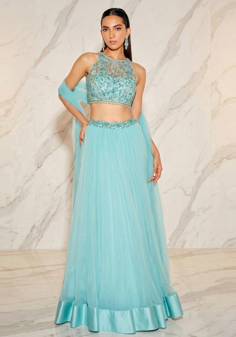 Turquoise Blue Handwork Lehenga Set