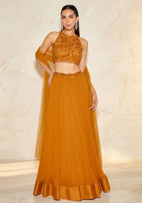 Mustard Yellow Handwork Lehenga Set
