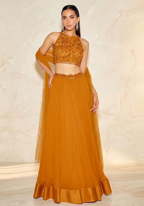 Mustard Yellow Handwork Lehenga Set