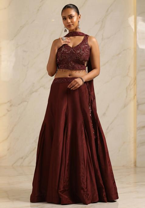 Dark Brown Handwork Lehenga Set