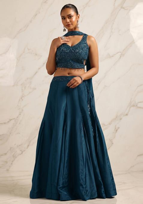 Teal Blue Handwork Lehenga Set
