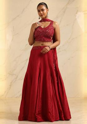 Deep Red Handwork Lehenga Set