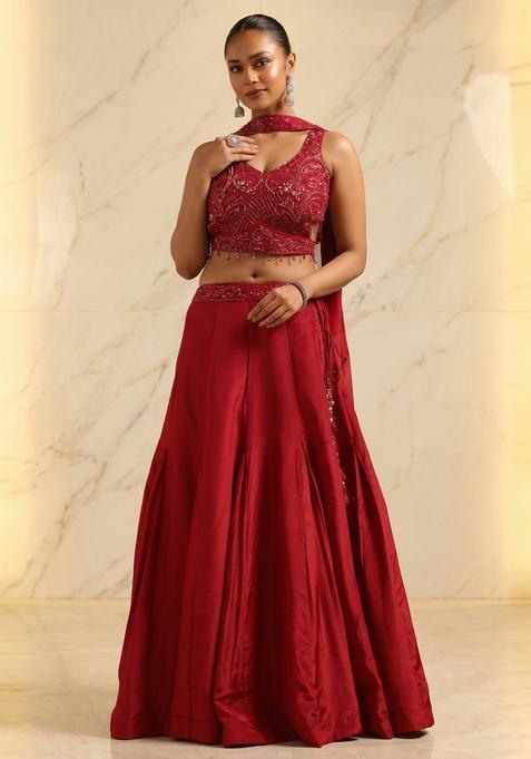 Deep Red Handwork Lehenga Set
