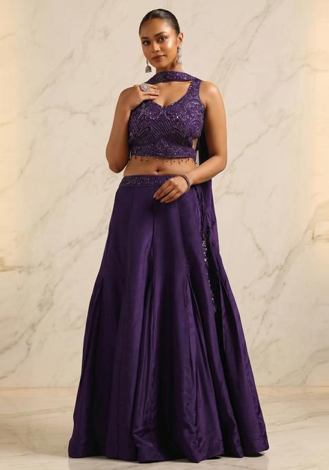 Deep Purple Handwork Lehenga Set