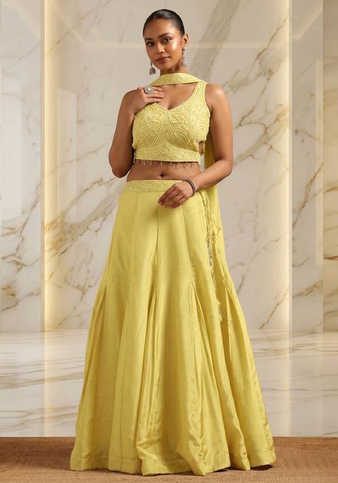 Pastel Yellow Handwork Lehenga Set