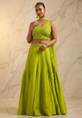 Lime Green Handwork Lehenga Set