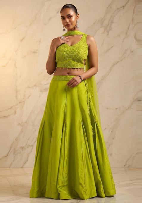 Lime Green Handwork Lehenga Set