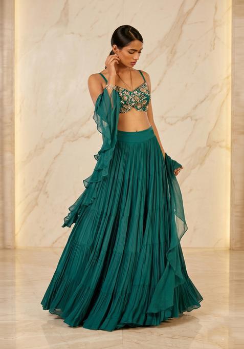 Emerald Green Handwork Lehenga Set