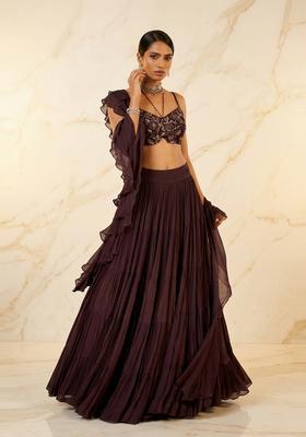 Deep Brown Handwork Lehenga Set