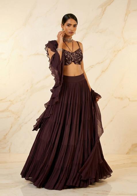 Deep Brown Handwork Lehenga Set