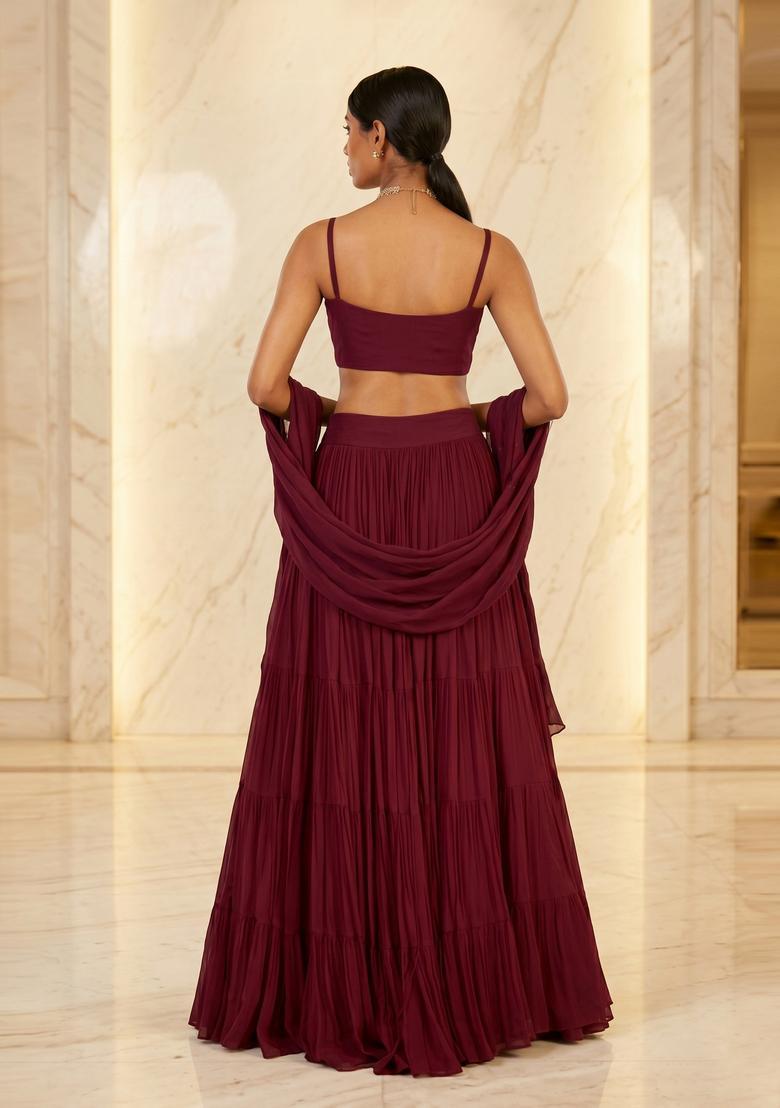 Maroon Handwork Lehenga Set - Indya