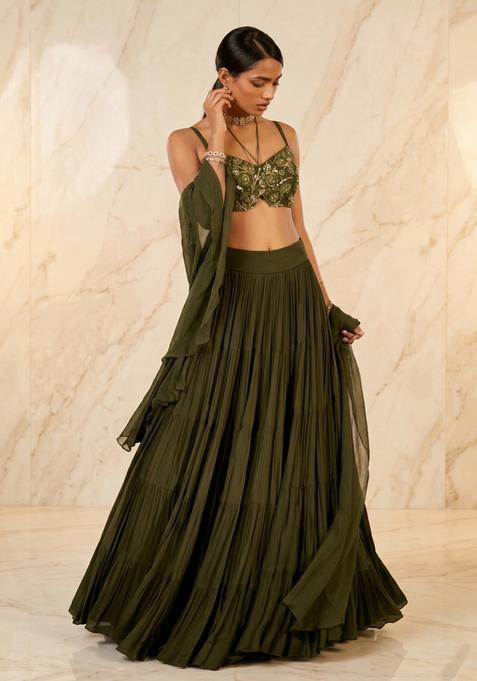 Olive Green Handwork Lehenga Set