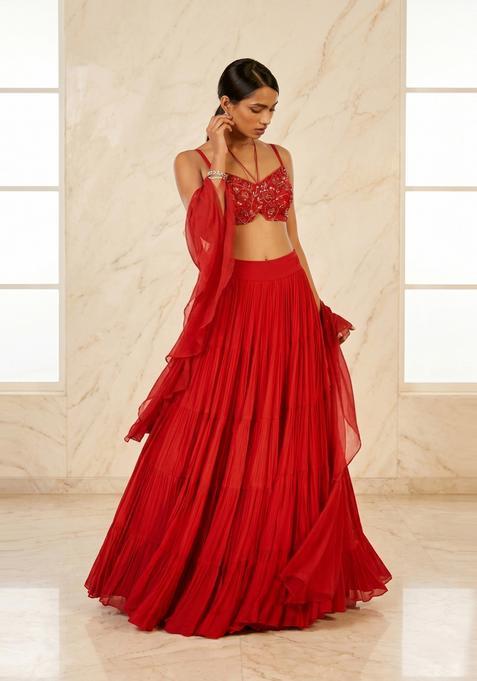 Red Handwork Lehenga Set
