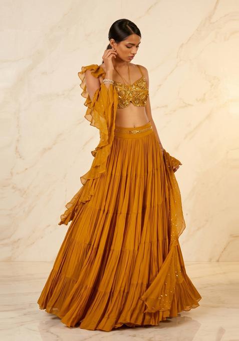 Mustard Yellow Handwork Lehenga Set