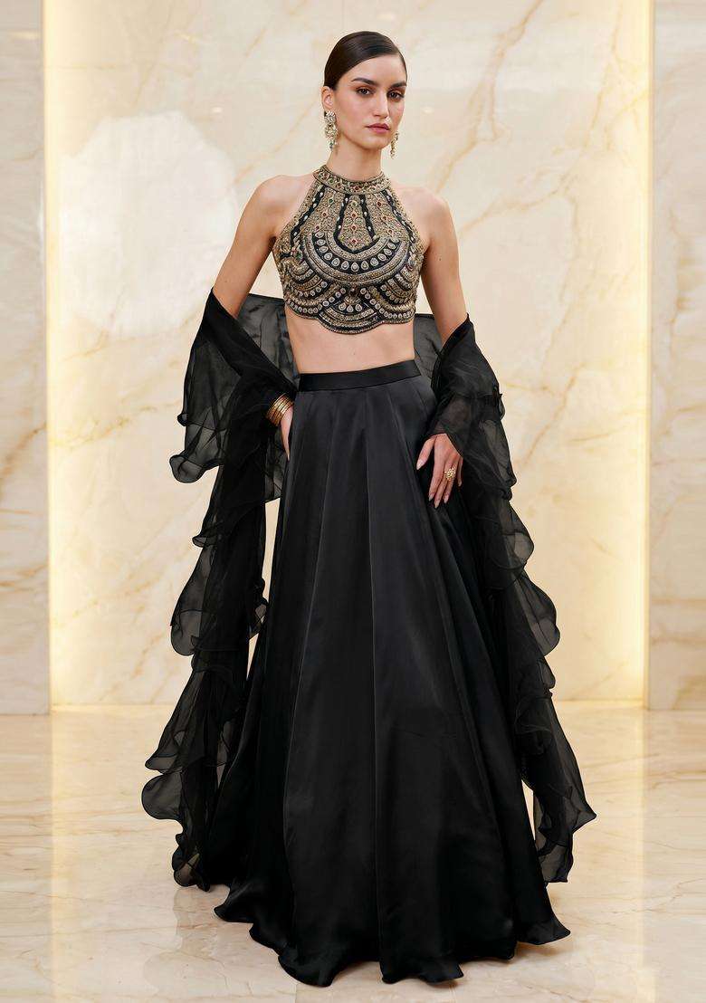 Black Handwork Lehenga Set - Indya
