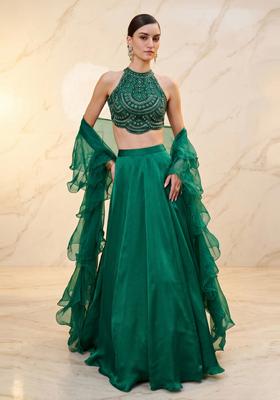Emerald Green Handwork Lehenga Set