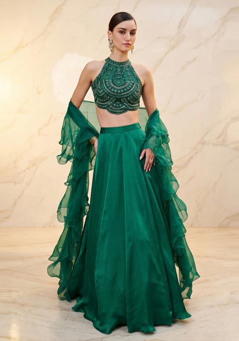 Emerald Green Handwork Lehenga Set