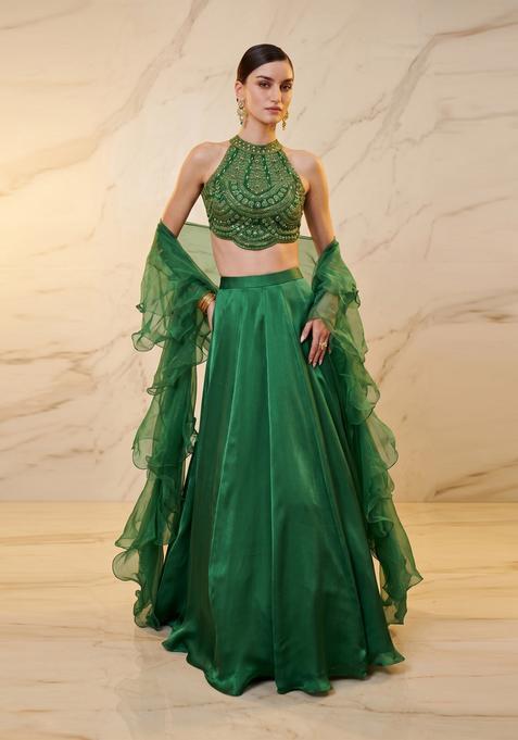 Emerald Green Handwork Lehenga Set