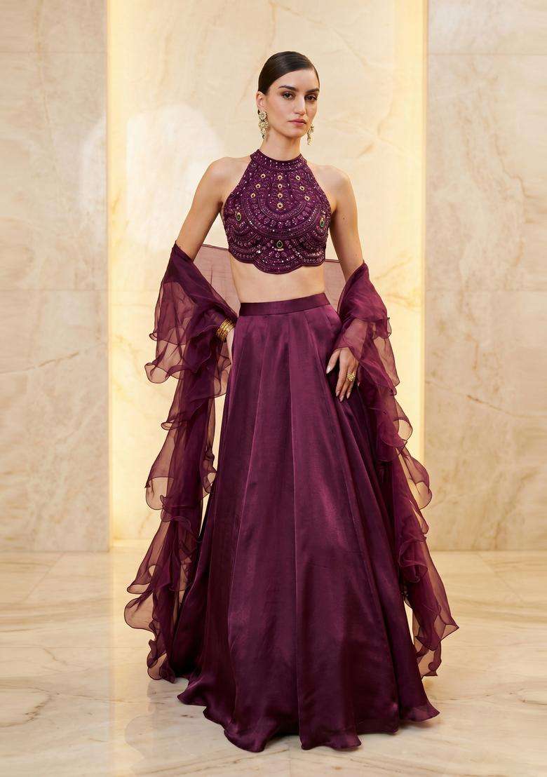 Deep Purple Handwork Lehenga Set - Indya