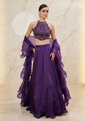 Deep Purple Handwork Lehenga Set