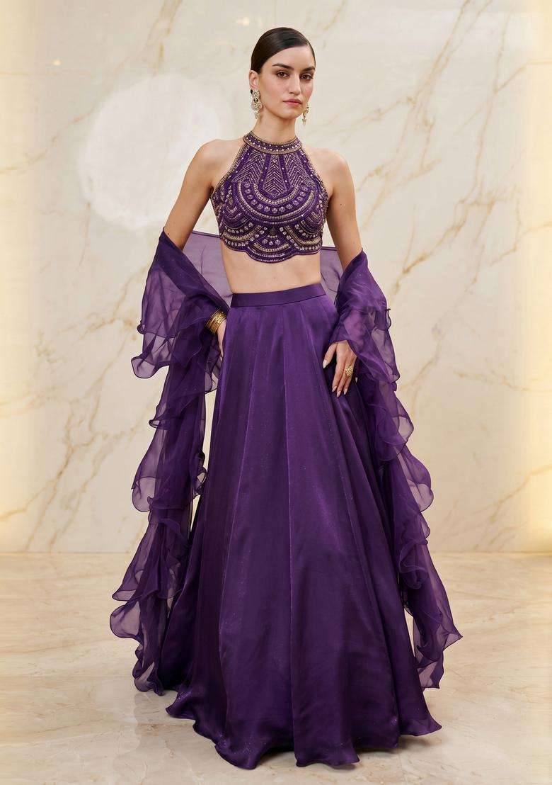 Deep Purple Handwork Lehenga Set - Indya
