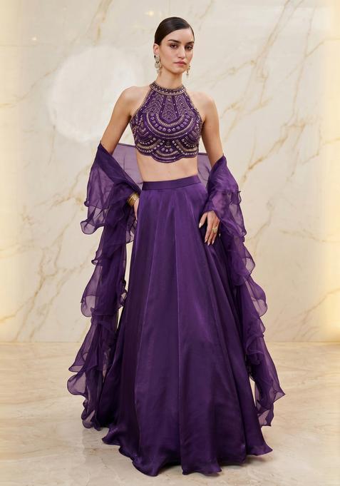 Deep Purple Handwork Lehenga Set