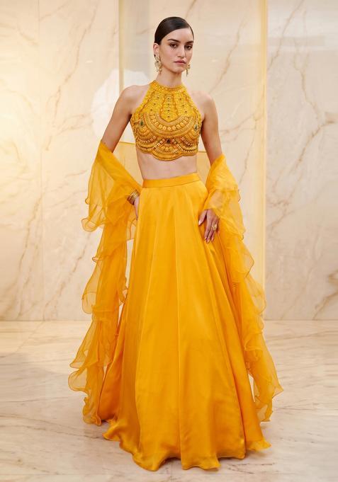 Mustard Yellow Handwork Lehenga Set