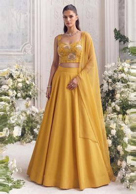 Mustard Printed Organza Lehenga Set