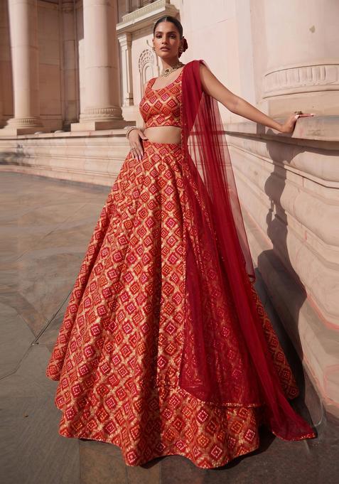 Crimson Red Georgette Lehenga Set