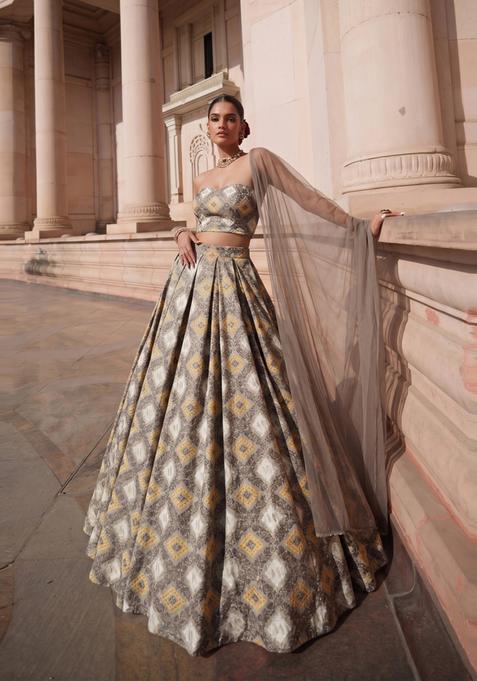 Taupe Grey Georgette Lehenga Set