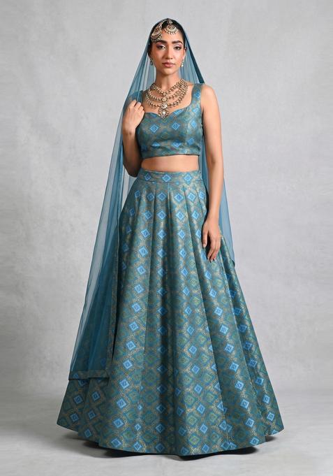 Teal Blue Georgette Lehenga Set