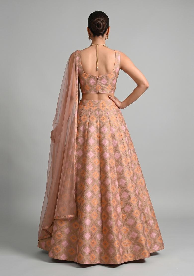 Peach Georgette Lehenga Set - Indya