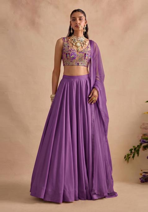 Purple Silk Lehenga Set