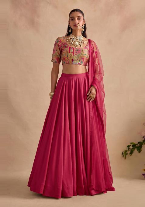 Dark Pink Silk Lehenga Set
