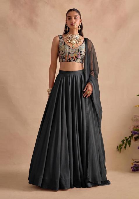 Black Silk Lehenga Set