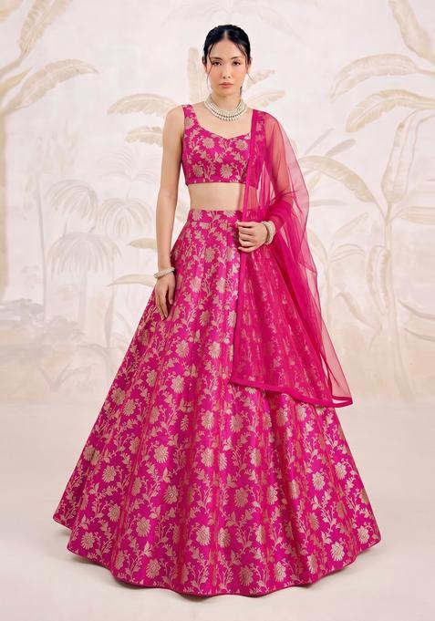 Fuchsia Pink Brocade Lehenga Set