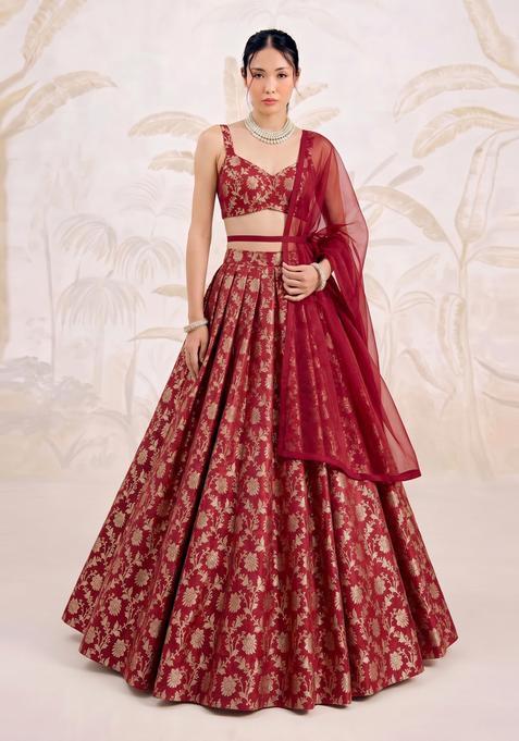 Red Brocade Lehenga Set