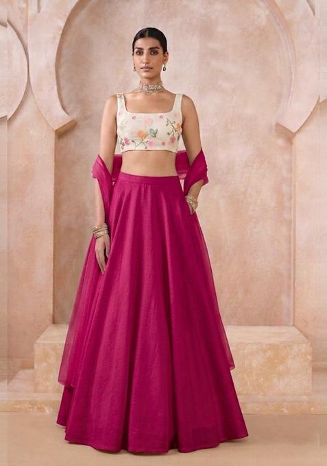 White Embroidered Silk Lehenga Set