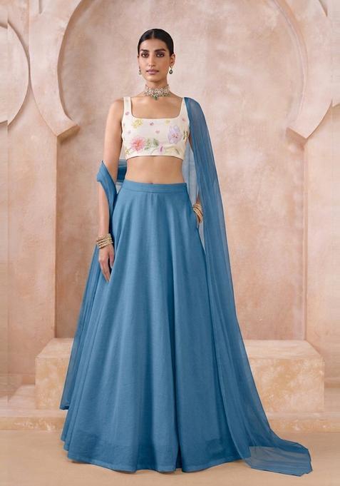 White Embroidered Silk Lehenga Set