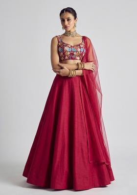 Red Printed Crepe Lehenga Set